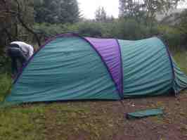 Pitching the tent in a cloud of midges